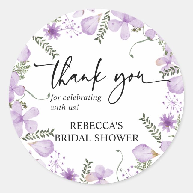 Rond Sticker Boho Purple Floral Merci Favoriser (Devant)