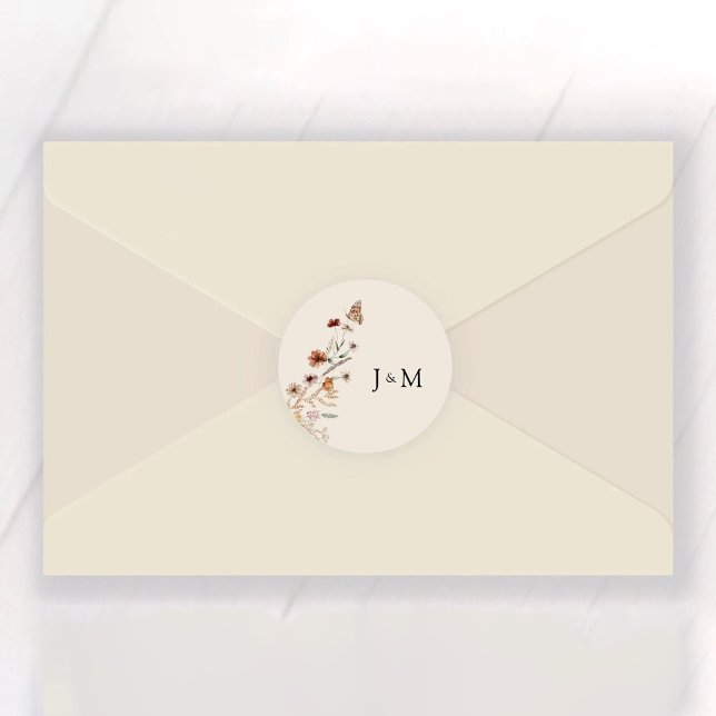 Rond Sticker Boho Tiny Fleur sauvage Mariage Classic Ro (Créateur téléchargé)