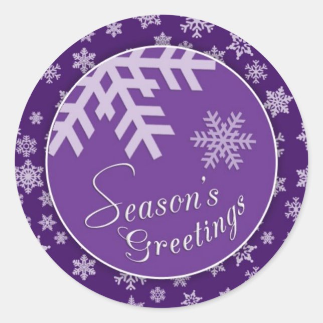 Rond Sticker Bonnes Fêtes violet Flocon de neige (Devant)