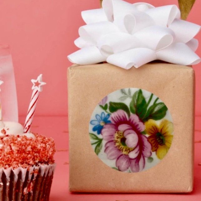 Rond Sticker Bouquet Floral de la coupe de thé (Créateur téléchargé)