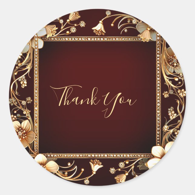 Rond Sticker Bourgogne Golden Flowers (Devant)