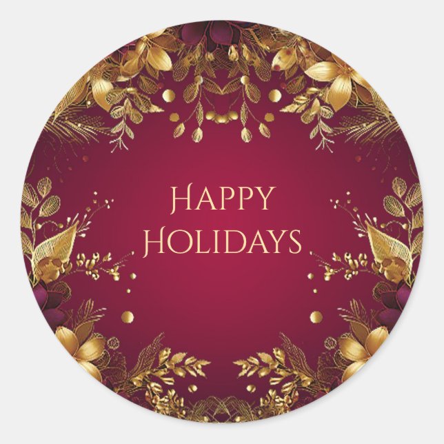 Rond Sticker Bourgogne Red Gold Flowers (Devant)