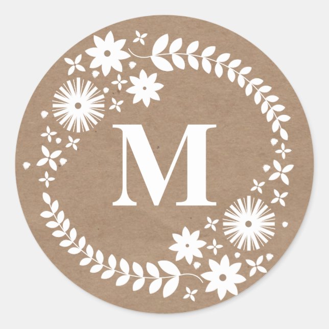 Rond Sticker Brown de monogramme de couronne blanche (Devant)