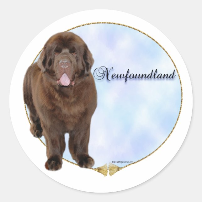 Rond Sticker Brown pour portrait de Terre-Neuve (Devant)