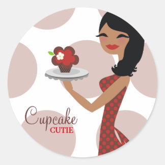 Rond Sticker Brown rouge Cupcake 311-Candie