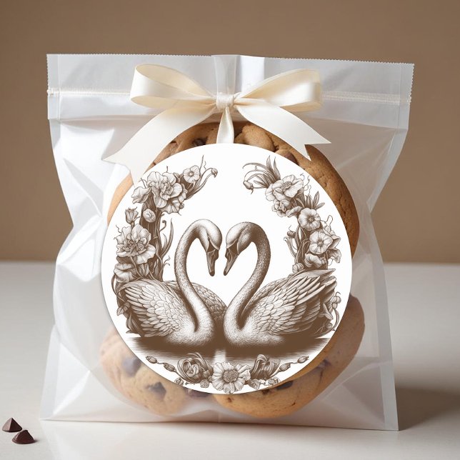 Rond Sticker Brown Swan Wedding Favor Automne (Romantic Favor Sticker)