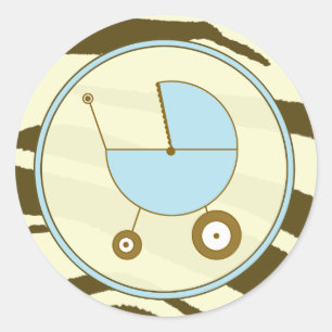 Rond Sticker Brown Zebra Print et Blue Baby Carriage