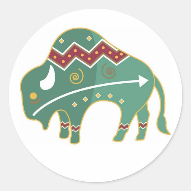 Rond Sticker Buffalo Design Amérindien (Devant)