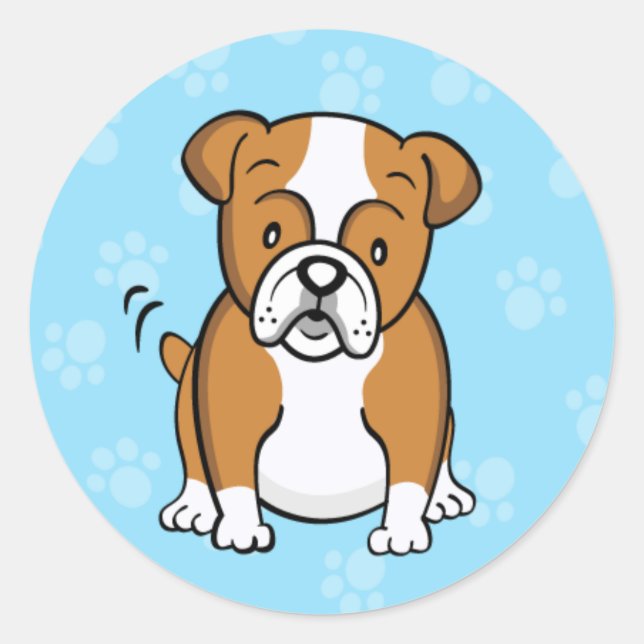 Rond Sticker Bulldog Cartoon mignon (Devant)