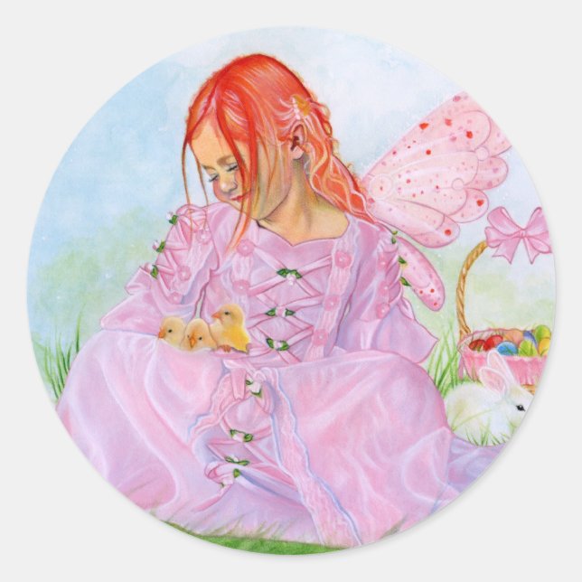 Rond Sticker Bunny Fairy Spring Pâques (Devant)
