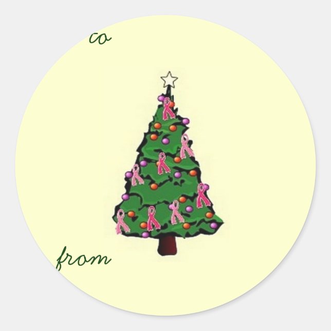 Rond Sticker cadeau de l'arbre de ruban rose (Devant)