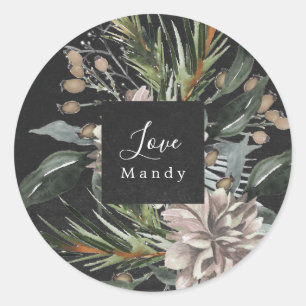 Rond Sticker cadeau de Noël Floral Chalkboard