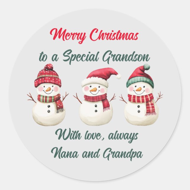 Rond Sticker cadeau de Noël pour grand-fils (Devant)