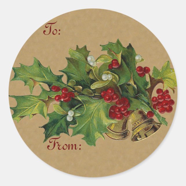 Rond sticker cadeau de Noël vintage (Devant)