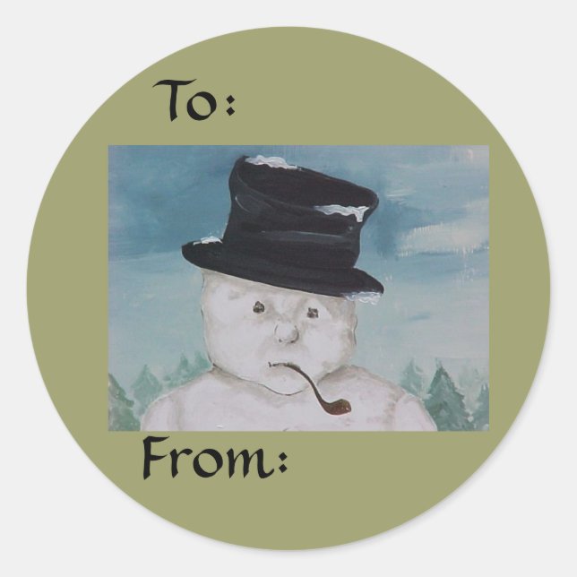 Rond Sticker cadeau Noël Snowman (Devant)