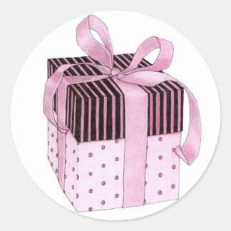 Rond Sticker cadeau rose et noir
