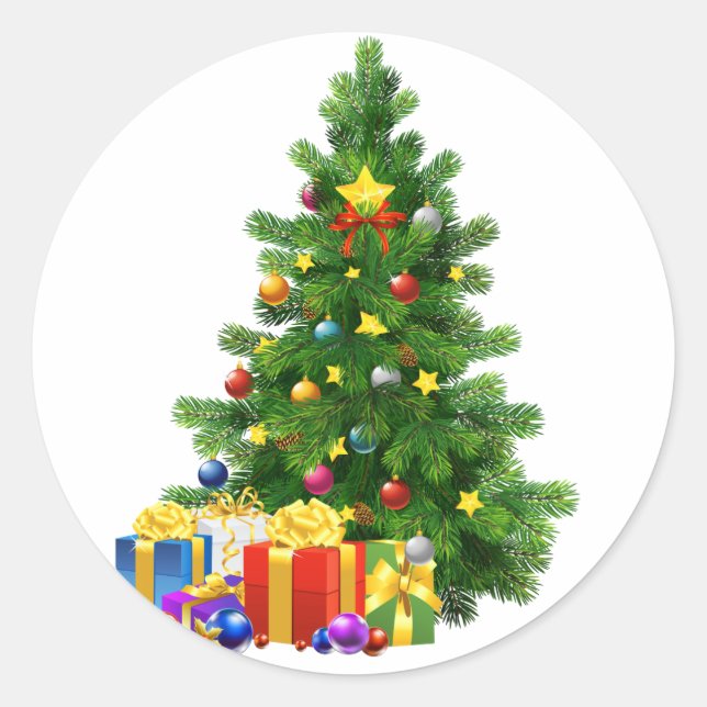 Rond Sticker Cadeaux Arbre de Noël (Devant)