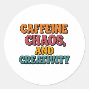 Rond Sticker Caféine Chaos et Créativité - Funky Retro
