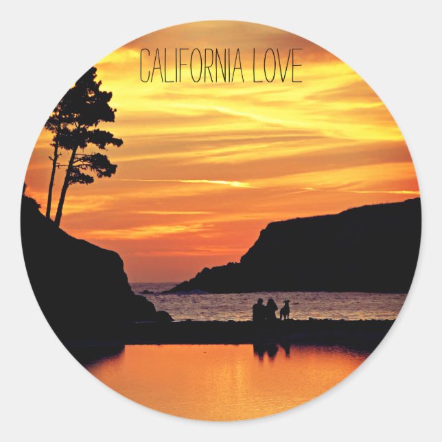 Rond Sticker California Love Beach Sunset (Devant)