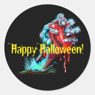 Rond Sticker cardiaque saignant la main Zombie