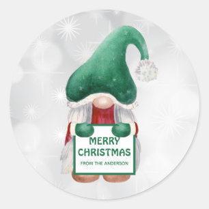 Rond Sticker Carré Gnome de Noël à l'aquarelle