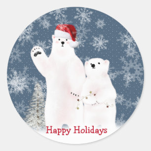 Rond Sticker Carré Ours Polaires de Noël