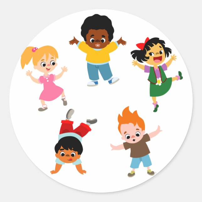 Rond Sticker Cartoon Cinq Enfants (Devant)
