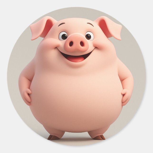 Rond Sticker Cartoon Cochon Rire (Devant)