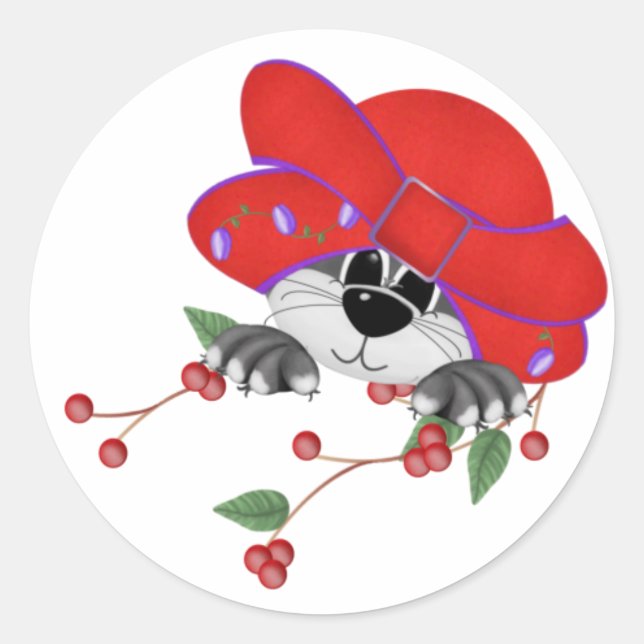 Rond Sticker Casquette rouge Kitty (Devant)