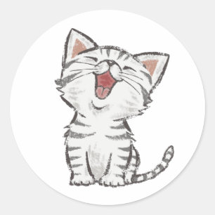 Rond Sticker chaton à mâcher joyeux gris (gris)