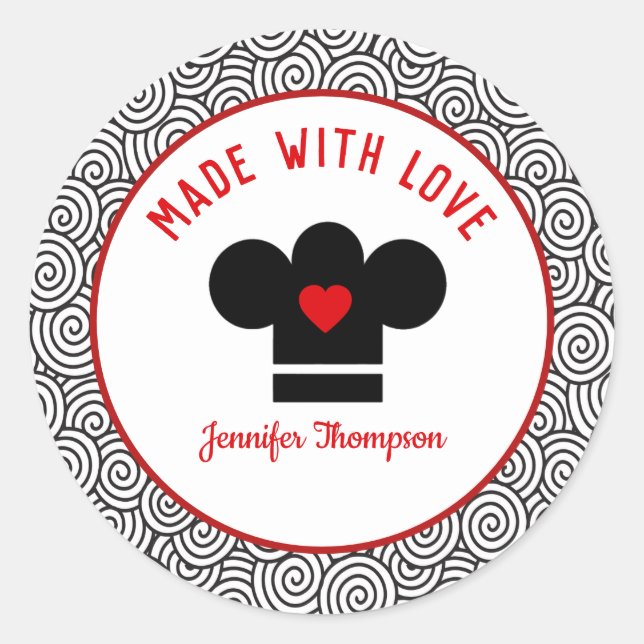 Rond Sticker Chef Casquette Fabriqué avec amour (Devant)