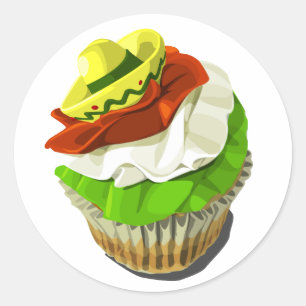 Rond sticker Cinco de Mayo cupcake