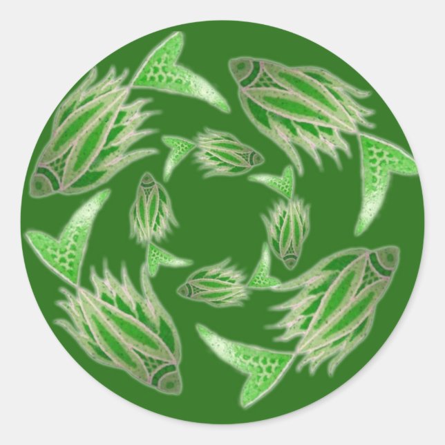 Rond Sticker circulaire de poisson vert (Devant)