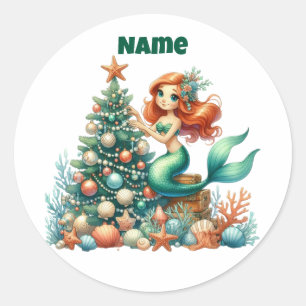 Rond Sticker circulaire de sirène de Noël personnalisé