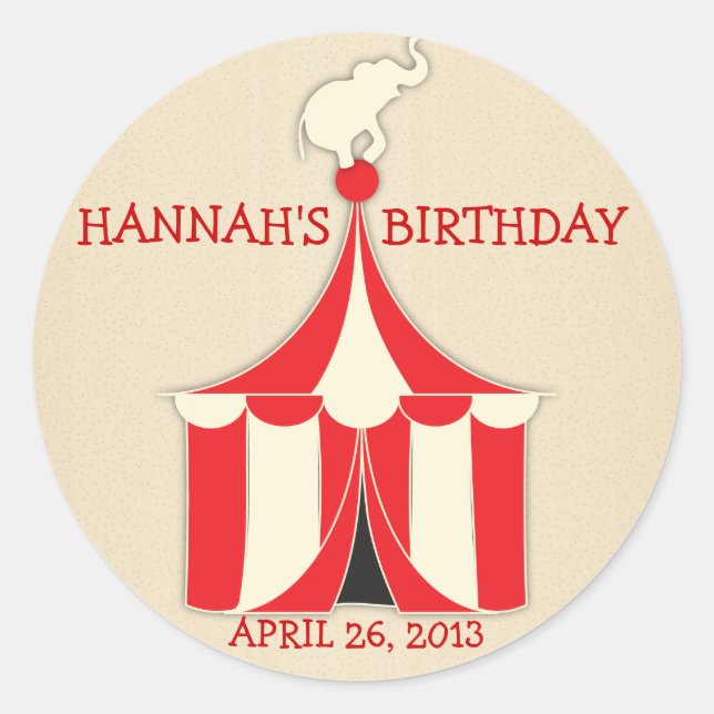 Rond Sticker Circus Tent & Elephant Anniversaire de enf (Devant)