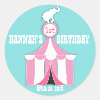 Rond Sticker Circus Tent & Elephant Anniversaire de enf