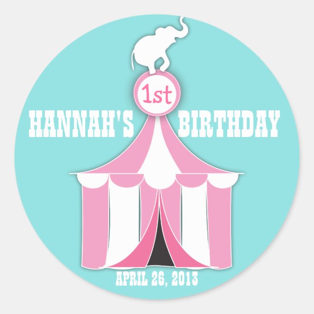 Rond Sticker Circus Tent & Elephant Anniversaire de enf (Devant)