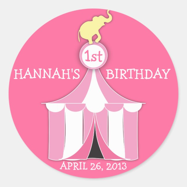 Rond Sticker Circus Tent & Elephant Anniversaire de enf (Devant)