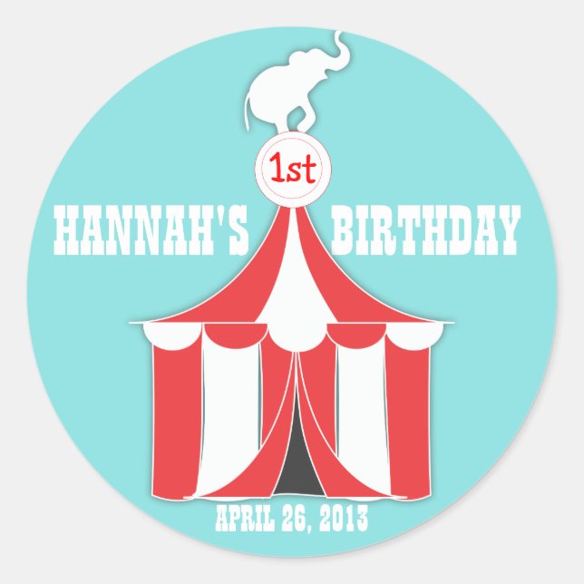 Rond Sticker Circus Tent & Elephant Anniversaire de enf (Devant)