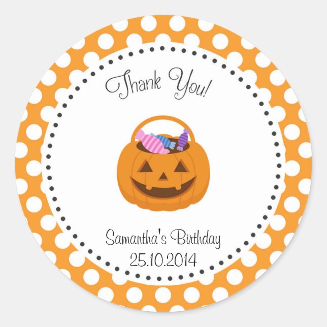 Rond Sticker citrouille d'anniversaire d'Halloween (Devant)