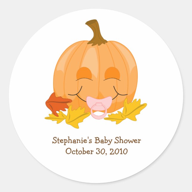 Rond Sticker Citrouille de Baby shower de Pacifier mign (Devant)
