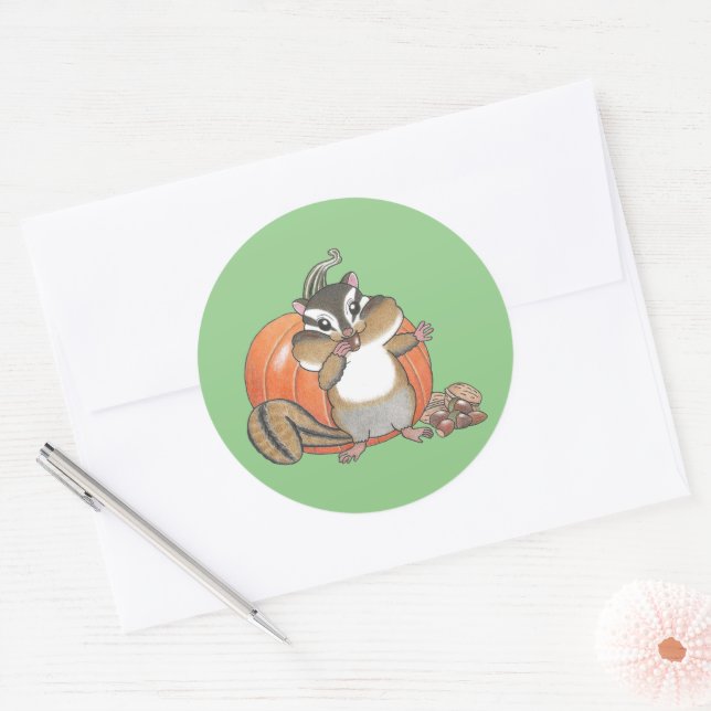 Rond Sticker Citrouille de Chipmunk mignon (Enveloppe)