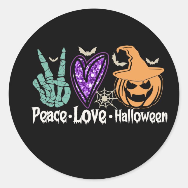 Rond Sticker Citrouille de Peace Love Halloween (Devant)