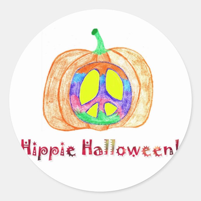 Rond Sticker Citrouille Halloween hippie drôle (Devant)