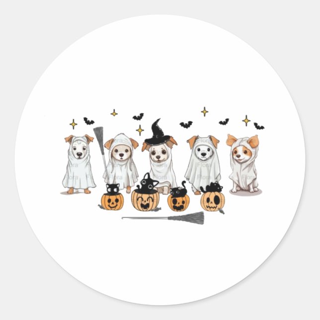 Rond Sticker Citrouille Halloween pour chien fantôme Ch (Devant)