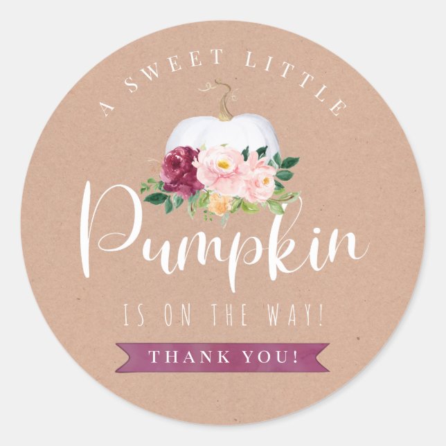 Rond Sticker Citrouille Merci de Baby shower Automne (Devant)
