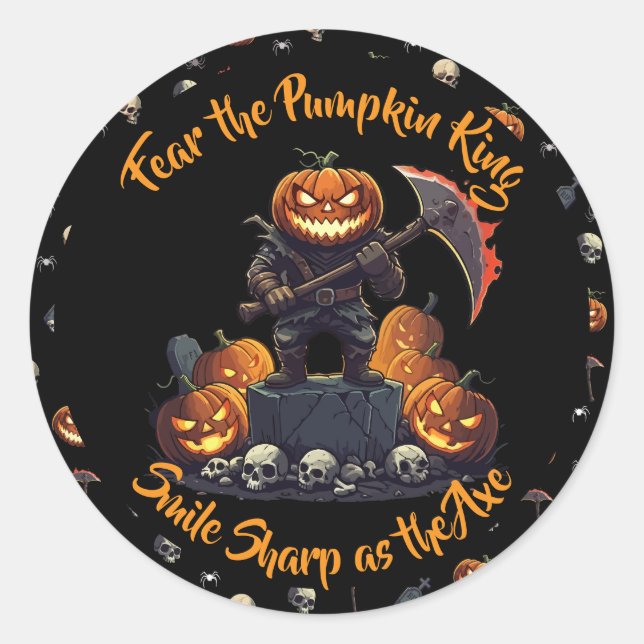 Rond Sticker 🖤 Citrouille noir King Halloween 🎃 (Devant)