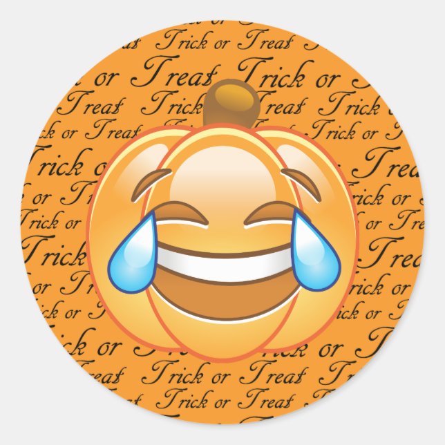 Rond Sticker Citrouille riant Emoji Trick ou Treat (Devant)
