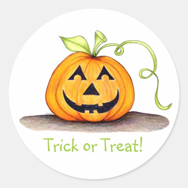 Rond Sticker Citrouille "Trick or Treat" (Devant)