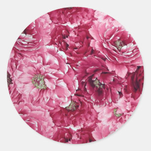 Rond Sticker Classic Pink Peonies Clusters